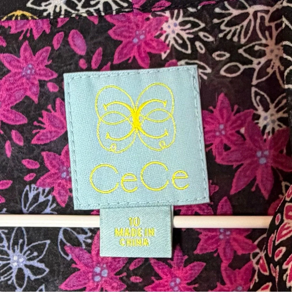 CeCe by Cynthia Steffe Aleah Floral Tie-Neck Chiffon Woman’s Mini Dress Size 10